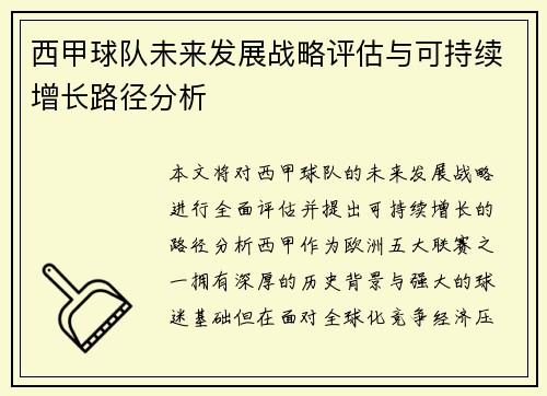 西甲球队未来发展战略评估与可持续增长路径分析